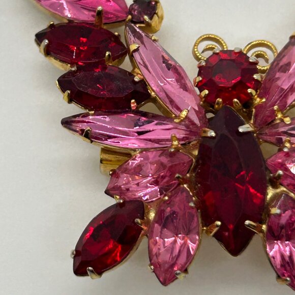 Vintage Juliana Butterfly Brooch Pink Fuchsia Rhinestone Pin Retro Gold Tone 762 - Picture 4 of 16